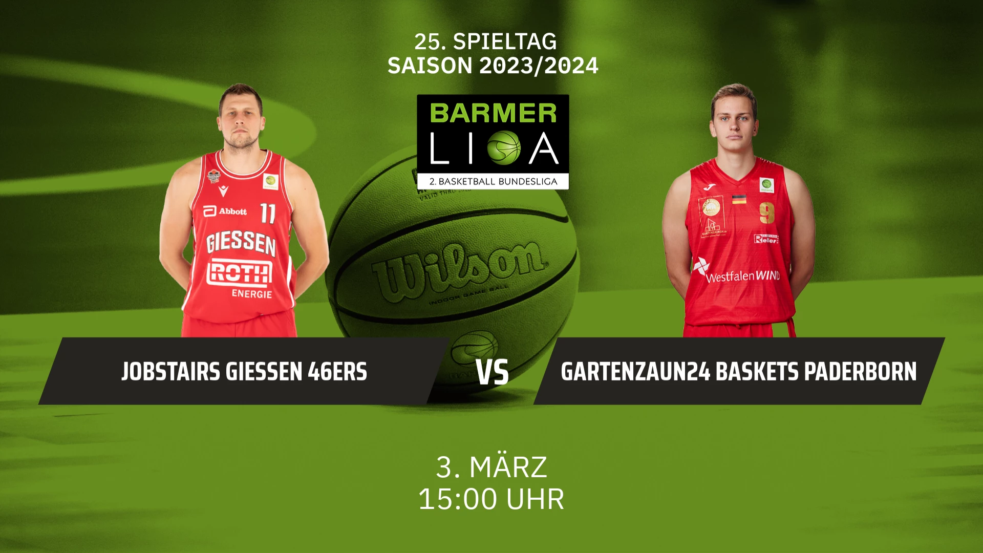 ProA: JobStairs GIESSEN 46ers vs. Gartenzaun24 Baskets Paderborn 03.03.2024 um 14:45 Uhr auf 