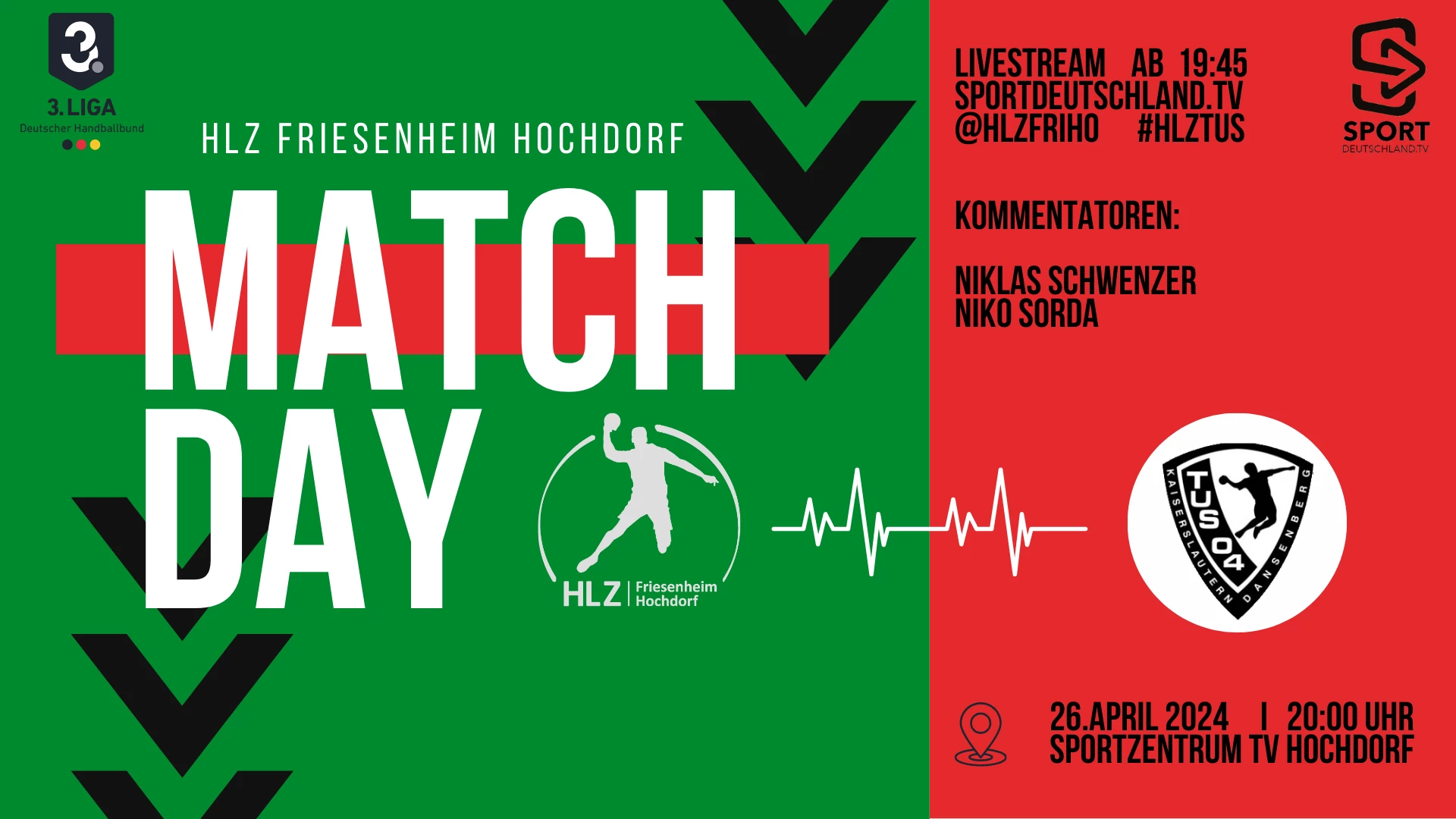 3. Liga: Staffel Süd-West - HLZ Friesenheim-Hochdorf II vs. TuS 04 Dansenberg 26.04.2024 um 19:45 Uhr auf 